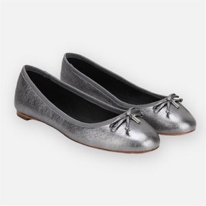 COACH | Metallic Flatiron Gun Metal Ballet Flats with Bow | 6